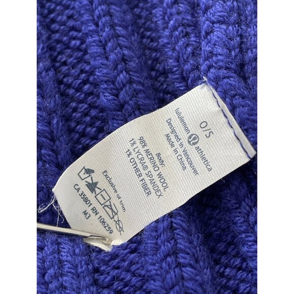 Lululemon Beanie One Size Blue Ribbed Knit Merino Wool Blend Warm Winter Hat - Picture 4 of 6